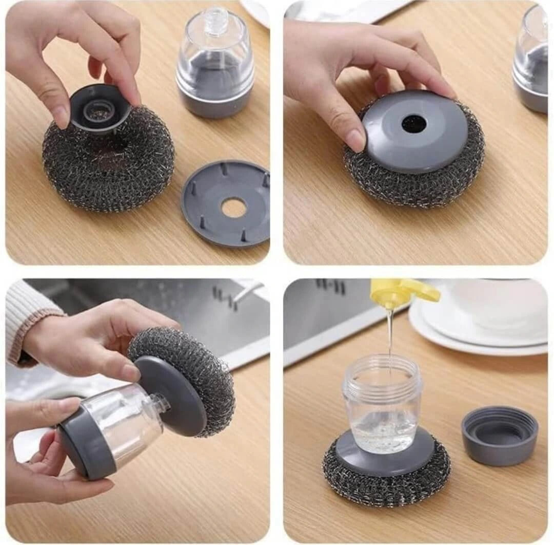 Kitchen Soap Dispensing Palm Brush – Automatic Filling Dish Scrubber with PET Bristles