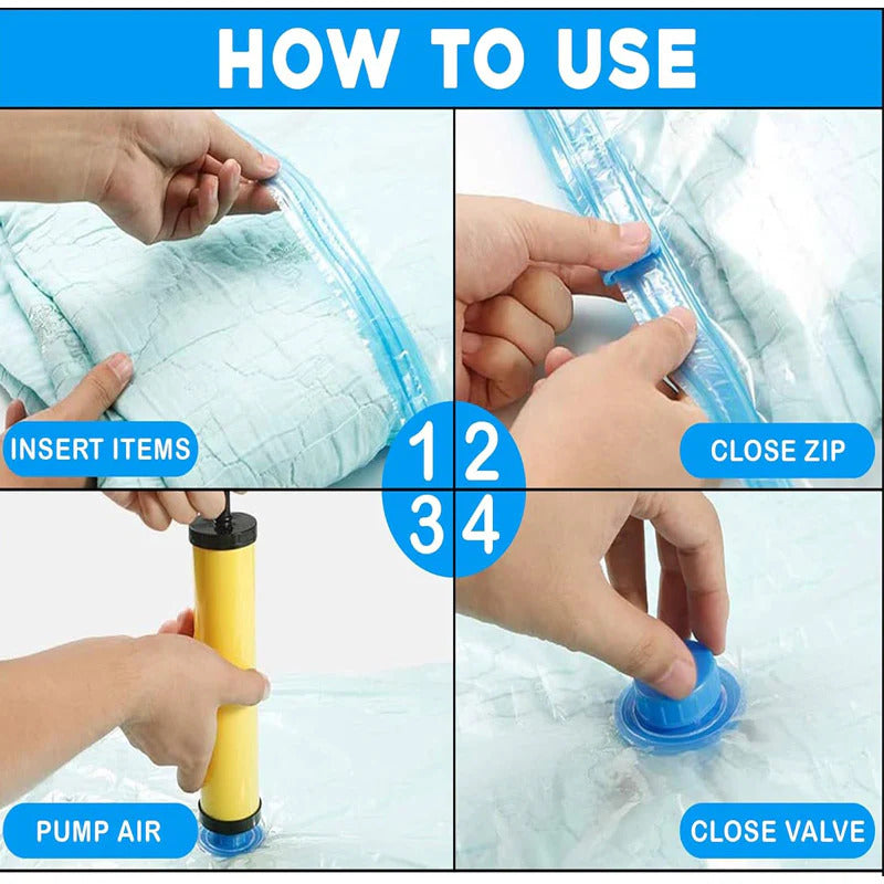 Vacuum Storage Bags Set (5 Bags + 1 Hand Pump) – Reusable Space