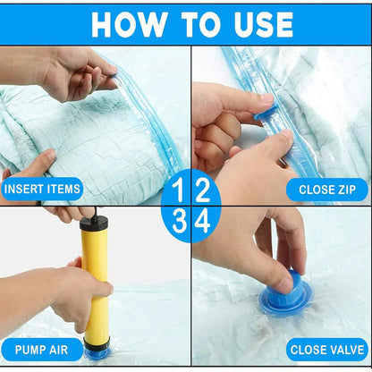 Vacuum Storage Bags Set (5 Bags + 1 Hand Pump) – Reusable Space