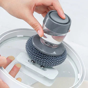 Kitchen Soap Dispensing Palm Brush – Automatic Filling Dish Scrubber with PET Bristles