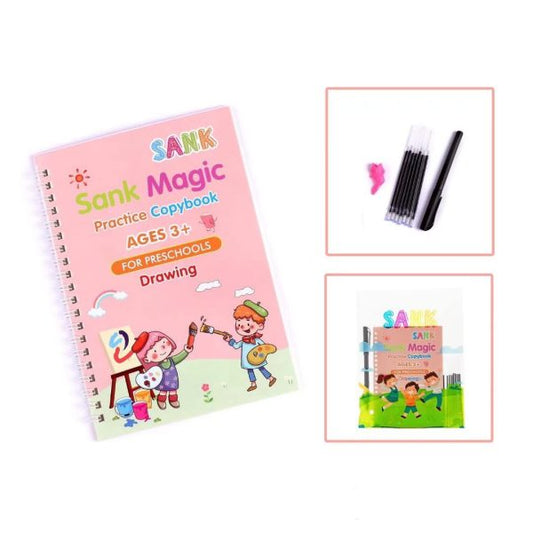Sank Magic Practice Copybook Set – 4 Pcs Reusable Handwriting Practice Books With 10 Refills for Kids